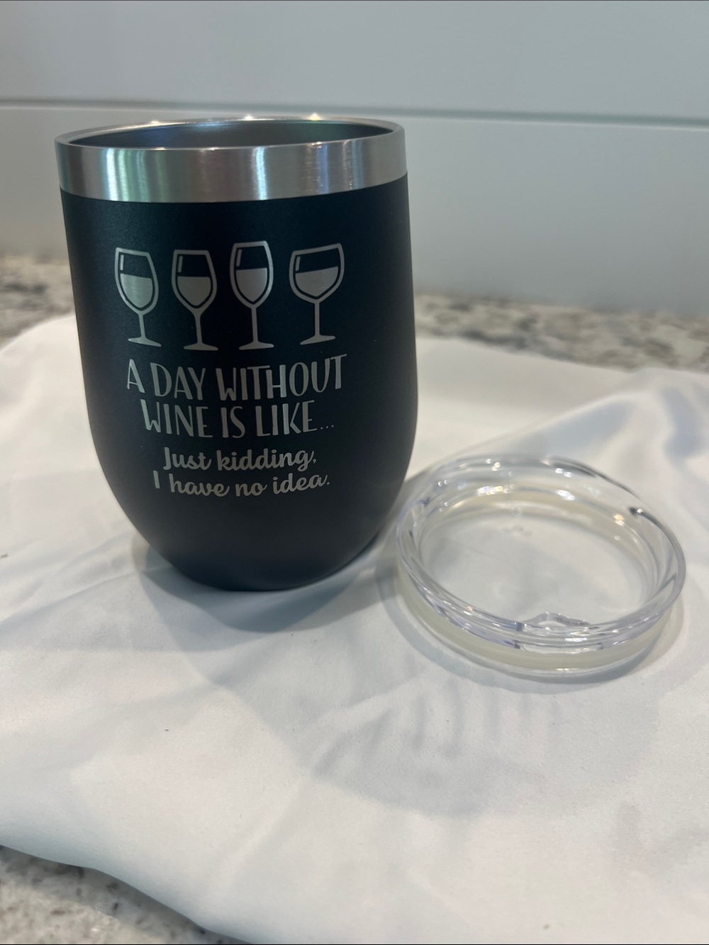 Black Stainless Steel Wine Tumbler with Lid - Insulated Travel Cup